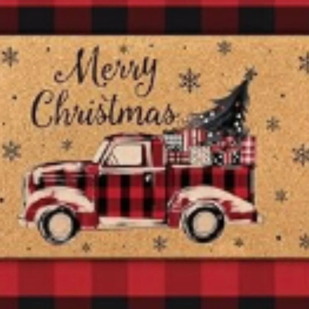 Front Porch Rug Buffalo Plaid Christmas Door Red/Black - OS